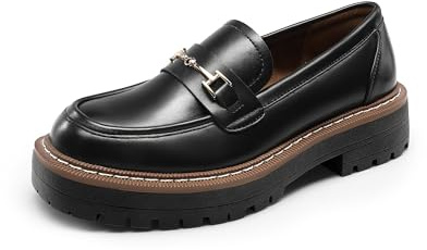 DREAM PAIRS Mocassini da donna con plateau e tacco grosso, senza lacci, per lavoro, ufficio, casual, mocassini eleganti, Poliuretano nero, 39 EU