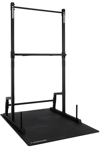 GORNATION Barre de Tractions Multifonctionnelle, Station de Musculation Réglable pour Calisthenics, Home Workout, Squat Rack et Pull Up Station (Noir, Avec Extension de Dips + Tapis)