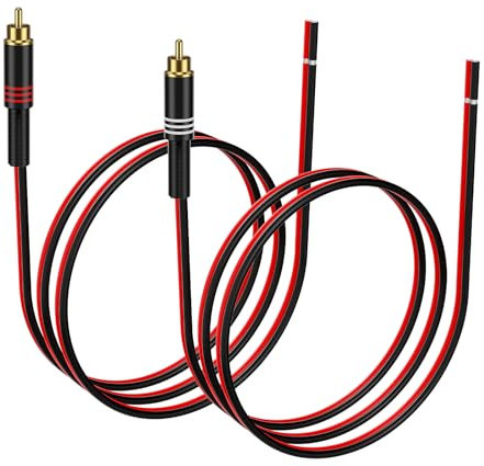 J&D Adaptateur RCA vers Câble Haut-parleur, 2 Pcs 20AWG 1 m, Connecteur RCA Mâle vers Fil Nu pour Réparer Câbles de Haut-parleurs, Compatible avec Amplificateurs, Récepteurs AV