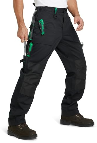 SKPRO Men's Work Pants, Cargo Pants with Reinforced Knee Pad Pockets, Relaxed Fit Carpenter Pants for Construction (Black, 32W×32L)