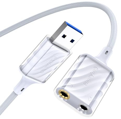 MOSWAG USB Stereo Sound Card(1Pack), Cuffie Mic Splitter Adapter, Scheda Audio Esterna, USB Maschio a Doppio Cavo Audio Femminile da 3,5 mm Compatibile con PC, Laptop, Desktop, PS4, PS5