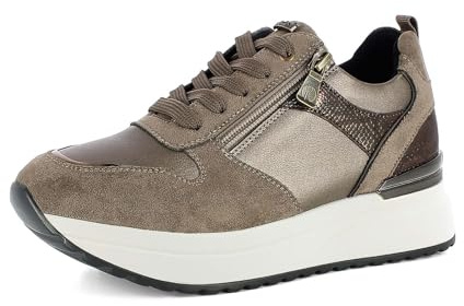 Sneakers Donna con Inserto Effetto Pitonato, Lacci e Cerniera, Tacco 4,5 cm, Plateau 2,5 cm
