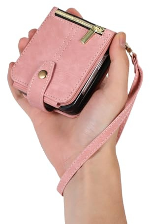 UEEBAI Étui pour Samsung Galaxy Z Flip 7 5G, Portefeuille Cuir PU Rétro Rabat Housse avec Dragonne Fentes Cartes Fonction Support Fermeture Magnétique Protection complète, Vintage Or Rose