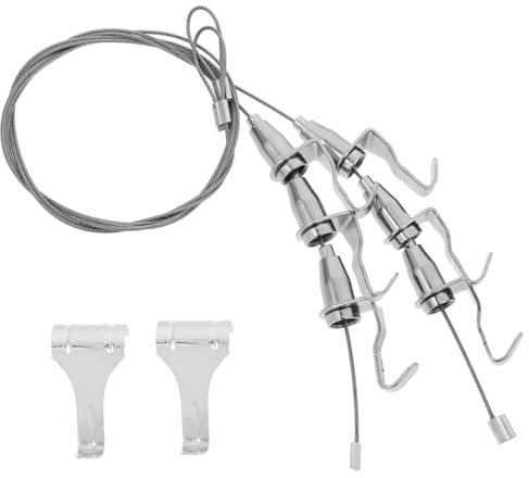 Veemoon Sistema Ajustable para Colgar Cuadros Alambre De Acero y Ganchos Metálicos, 2 Unidades Plateadas, Kit Versátil para Marcos y Espejos, Adecuado para Uso Exposiciones y Decoración Hogar