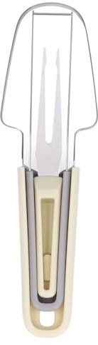 Utensile da taglio per forchetta da frutta in acciaio inossidabile 3 in 1 per fetta di anguria per cucina domestica, campeggio, picnic, 8,82 pollici (Beige)