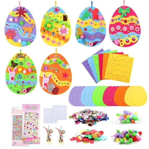 ZoneYan Kit Lavoretti Pasqua per Bambini, Artigianato Fai da Te Paqual Creativi, Decorazioni Uova di Pasqua in Schiuma, Ornamenti di pasqua, Adesivi Pasquali Kit