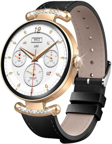 Jugeman Montre Connectée Femme avec Appel Bluetooth, 1.2 Smartwatch, Noir