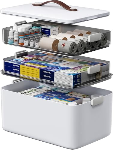 LEGUO Medicine Cabinet Organizer with Leather Handle (3-Tier Medicine Box)