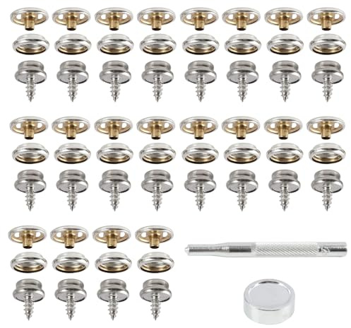 62 Piezas 10 mm Corchetes de Presión Metálicos, Botones a Presión de Acero Inoxidable, Botones de Metal, Tornillos de Lona, Incluye 2 Herramientas de Fijación para Lonas, Muebles y Barcos