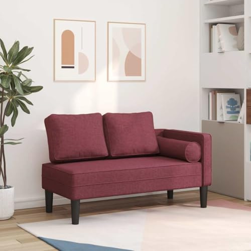 toolkix schäslong med kudde vinröd tyg, 116,5 x 62 x 57,5 cm, ram av massivt trä, ventilerande avslappningsstol vardagsrum, bekväm recamiere med skumfyllning