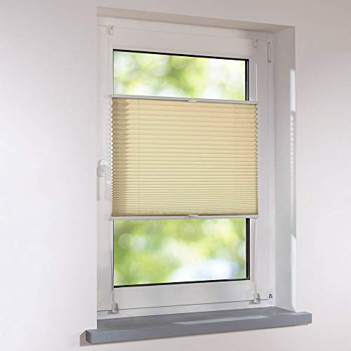 Plissee 80 x 140 cm Creme verspannt Klemmfix ohne Bohren Faltrollo Raffrollo Sonnen- & Sichtschutz