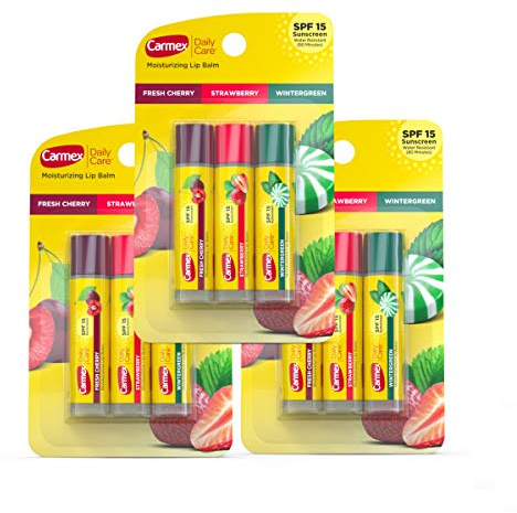 Carmex Daily Care Moisturizing Lip Balm Sticks, SPF 15, Multi-Flavor Lip Balm Pack, 9 Count (3 Packs of 3)