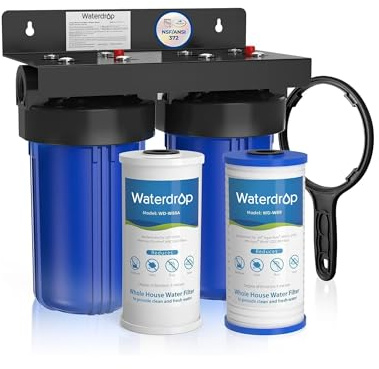 Waterdrop Whole House Water Filter System, with Carbon Filter and Sediment Filter, 5-Stage Filtration, Highly Reduce Lead, Chlorine, Odor and Taste, 2-Stage 5 Micron WD-WHF21-PG, 1 Inlet/Outlet