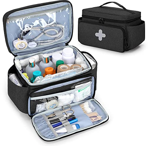 CURMIO Small Medicine Storage Bag, Empty Family First Aid Kits Case, Black