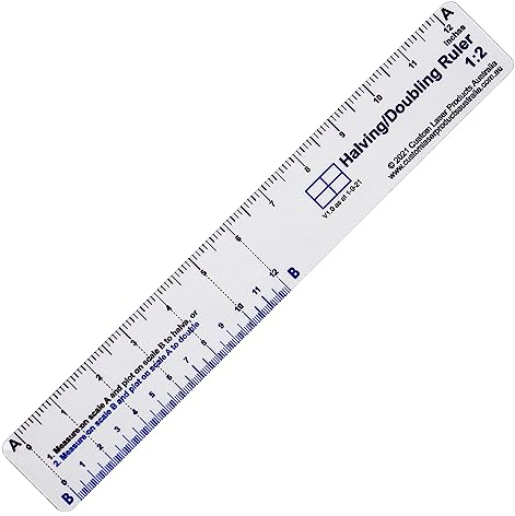 Règle 12 sans calcul pour diviser par deux et doubler — PETG transparent et flexible — Trouver le centre sans calcul — Dessin, conception et travail du bois — Fabriquée en Australie
