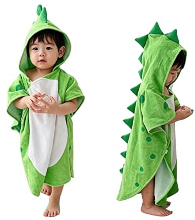 Verve Jelly Hooded Baby Bathrobe, Cotton Dinosaur Pattern Cute Bath Towel Kids Robe Beach Swimming Hooded Poncho for Babies Boys Girls(Green)