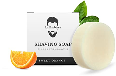 La Barbiera Solid Shaving Soap | 60g Refill Puck | Vegan and Plastic Free (Sweet Orange), Natural