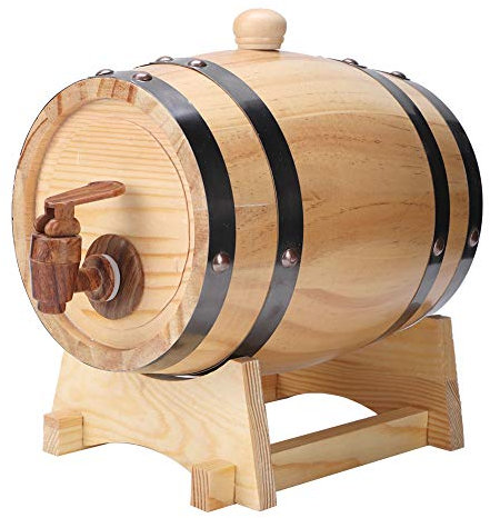 LIZEALUCKY 1,5 l Haushalt Mini Pine Barrel Barrel Holz Bierbrauanlage Rotweinfassbehälter einfach zu gießen Zapfhahn Weinfassspender(1.5L-Protokollfarbe)