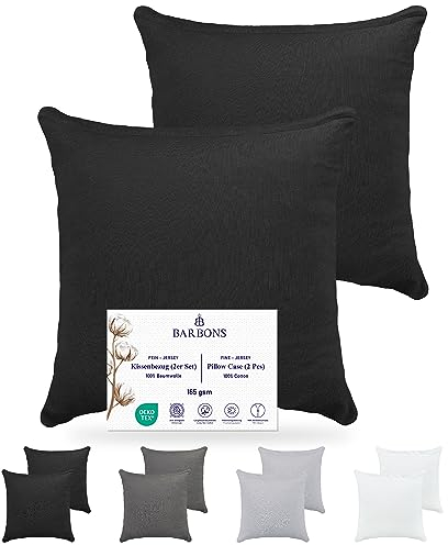 Barbons Kissenbezug 80x80 Schwarz 2er Set – 165 g/m² Oeko-TEX Zertifiziert Kopfkissenbezug 100% Jersey Baumwolle weiche Kissenbezüge Kissenhülle mit Reißverschluss (80x80-Schwarz)