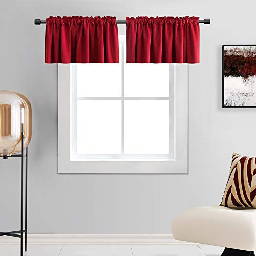 DONREN Christmas Red Valances for Bedroom - Room Darkening Window Curtain Valances with Rod Pocket (72 by 18 Inch,2 Panels)