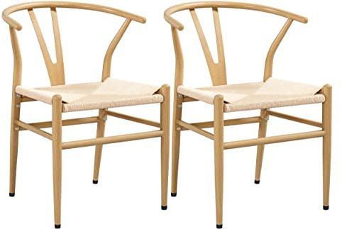 Yaheetech 2pcs Sillas de Comedor de Ratán con Asiento Trenzada Marco Metal para Interiores y Exteriores 54,5 x 57 x 73,5cm Terreza Jardin Sala de Estar