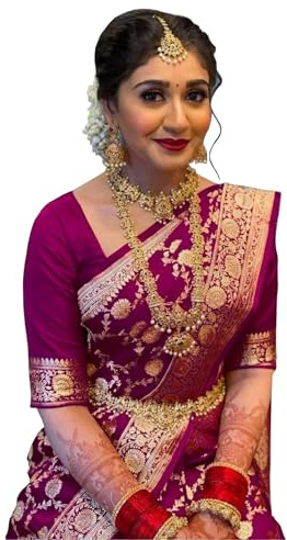 Sugathari Women's Banarasi Saree Pure Kanjivaram Silk Saree Soft new ladies 2023 Design Wear Pattu Sarees Latest Cotton Party Sari collections With Blouse Piece for Wedding sadi (PARI 164 WINE), Wine,
