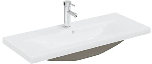 Vasque à Encastrer, Lavabo Encastré Lave-Mains Salle de Bain Lavabo encastré avec robinet 91x39x18 cm Céramique Blanc