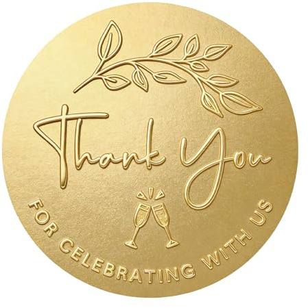 100PCS Thank You for Celebrating with Us Stickers, Gold Foil Labels for Wedding Party Favor Bags, Baby Shower Graduation Decorations, Dessert Treat Bags, Gift Wrapping & Envelope Seals 1.6 Inch