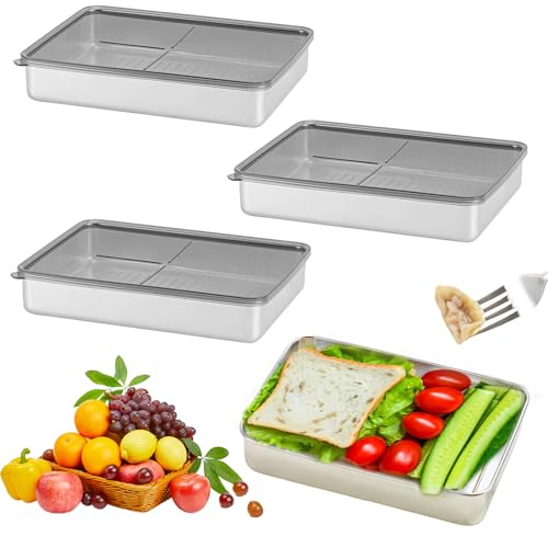 WIYETY 3 Pièces Boîte de Stockage: Boite Rangement Fromage Pour Frigo,800ml Boîte de Charcuterie Fraîche Réutilisable avec Couvercle,Ecipient Hermétique de Stockage des Aliments en Acier Inoxydable