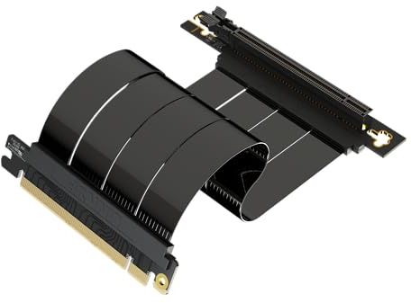 LINKUP - AVA5 PCIE 5.0 Riser-Kabel | RTX5090 RX9070 GPU Bereit | x16 128GB/s Geschwindigkeit | PCIe 4.0 & WRX80/WRX90E Kompatibel | Rechter Winkel, Schwarz 20cm (Gesamtlänge 24cm)