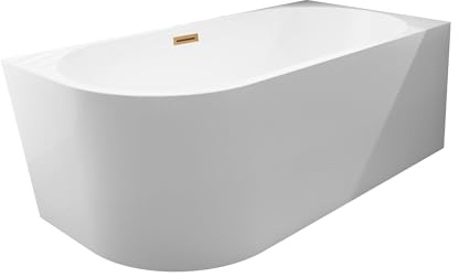 Balneo Vasca da Bagno Angolare Autoportante AVOLA - Acrilico con Struttura in Acciaio - 6 Piedini di Stabilizzazione - Troppopieno e Tappo a Scatto - diritto - Rame - 160x75cm