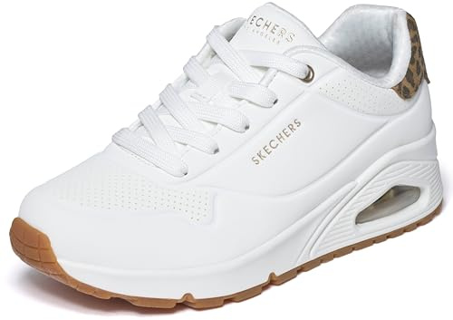 Skechers Uno - Jungle NiteSneaker Donna, Bianco Durabuck Leopard Printed Suede Mesh Tri, 39.5 EU