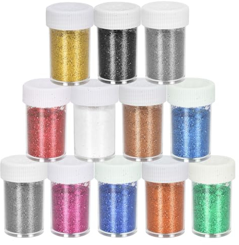 12 Colori Glitter Polvere, 12x18 g Set di Polvere Glitter Decorazioni, Polvere Glitter Colorata Non Tossico, Glitter Fini per Arte e Artigianato, Glitter Extra Fine per Realizzare Biglietti, Festival