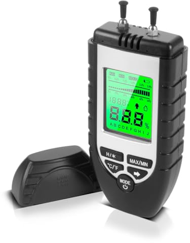 STAHLWERK Feuchtigkeitsmesser FM-60 ST für Holz und Baustoffe | Feuchtigkeitsmessgerät mit hochpräzisen Stiften | Feuchtemesser mit LCD-Display