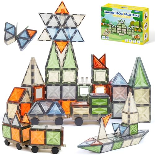 ECHOCUBE Set med 100 st magnetiska plattor, pedagogiska magnetiska byggstenar för barn, STEM magnet konstruktionsleksaker för pojkar och flickor födelsedagspresent