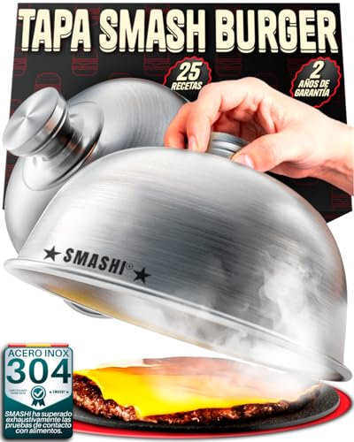 SMASHI® Set de 2 Campanas para Smash Burger – Tapa de Acero Inoxidable 304 para Fundir Queso y Retener Calor – Diámetro 16cm – Incluye Recetario Digital de 25 Smash Burgers