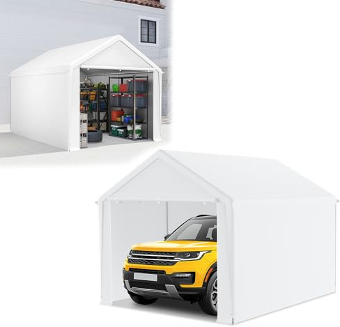 NAIZY Carport - Garage de tente 3 x 4 m avec parois latérales amovibles - Grande tente de garage - Tente de rangement - Protection UV - Coupe-vent - Résistant à l'hiver - Blanc