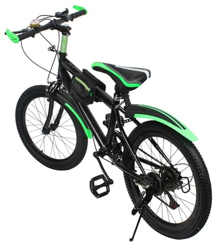 QIERF Mountain Bike 20 pollici, bicicletta per bambini, ragazzi e ragazze, con ingranaggio, bussola, campana, supporto tazza e parafango, 85 kg, verde