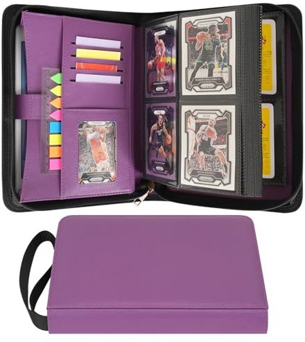 Wonderpool Card Binder A5 Album Zippered 4-Pocket Trading for 240 Cards - Leather PU Card Holder Collection Storage Folder, Side-Loading for Photo Pokemon, MTG, TCG, Yugioh, Sports Cards (Purple)