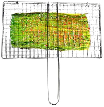 Cestello Per Griglia - Rete Pieghevole Portatile con Manico | Cestello in Acciaio per Barbecue,Per Papà, Marito, Amici, Compleanno, Outdoor, Campeggio, Cucina, Barbecue, Carne, Pesce, Gamberi