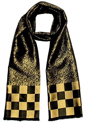 Lorenzo Cana Herrenschal aus 100% Seide aufwändig jacquardgewebt Damast Seidenschal Seidentuch Tuch 25 cm x 160 cm Gold Schwarz Karo 8921411