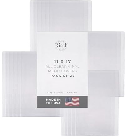 Risch Double-Sided All Clear Vinyl Menu Cover, Two-Sided 2 View Plastic Menu Holder, Slip in Top-Loading Cover, Wipeable, Reusable, 11” x 17”, 12-Gauge, Pack of 24