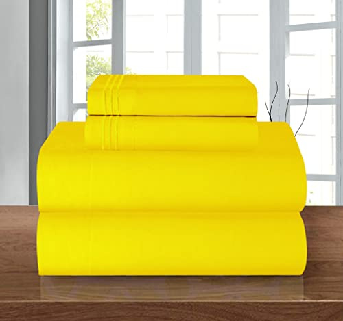 Elegant Comfort Parure de lit 4 pièces en Microfibre de qualité hôtelière 1500, Infroissable, Drap-Housse avec élastique Tout Autour, Poche Profonde jusqu'à 40,6 cm, lit Simple/lit Simple XL, Jaune