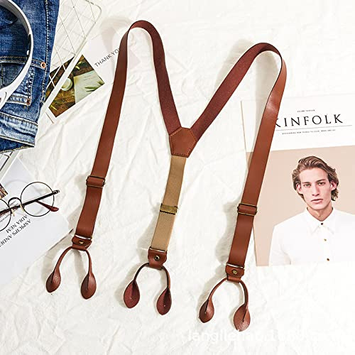 yyzlvffm Bretelle Suspender Bretelle Vintage in Pelle Pu Pantaloni Bretelle per Uomo 2,5 Cm di Larghezza Y-Back 4 Clip Accessori Moda Uomo papà Padre Marito Regalo Buttonendstyle