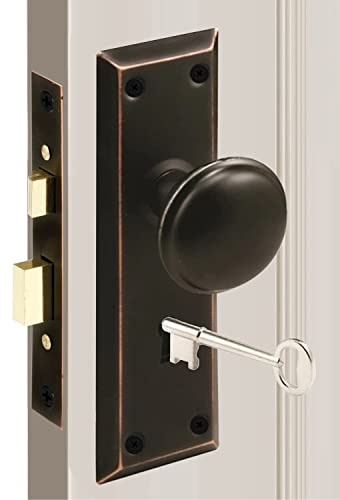 MaxxGeek Mortise Keyed Lock Set with Classic Knobs, Perfect for Replacing Broken Vintage Antique Door Knob Sets, Fits 1-3/8 in.-1-3/4 in. Interior Doors, Oil Rubbed Bronze, 1 Pack