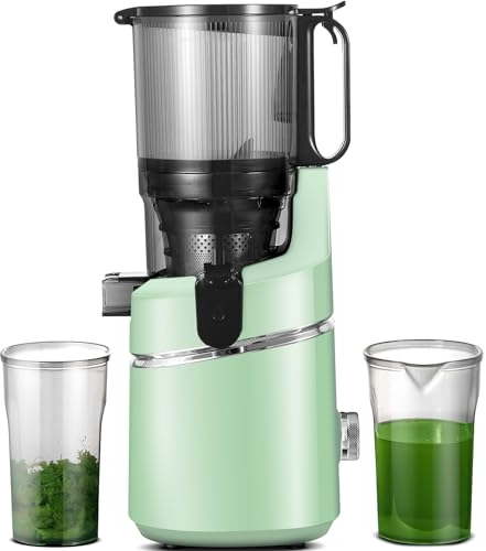 AMZCHEF Automatischer All-in-One Entsafter, 135MM Öffnung und 1,8L Masticating Juicer für Gemüse und Obst, 250W Slow Juicer Testsieger mit Dreifachem Filter - Grün