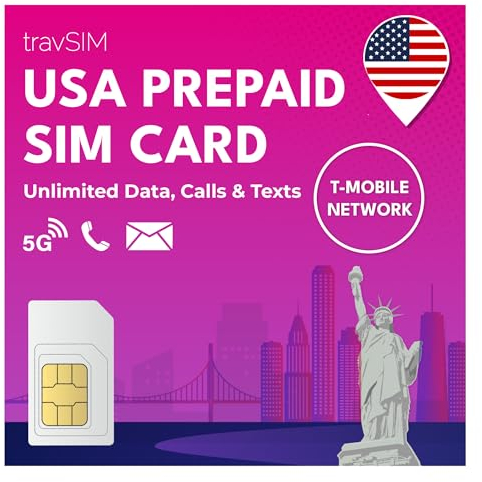 travSIM SIM USA | Rete T-Mobile | Dati, chiamate e SMS illimitati negli USA | La Telefono USA e Getta funziona su dispositivi iOS e Android | SIM Americana 5 Giorni