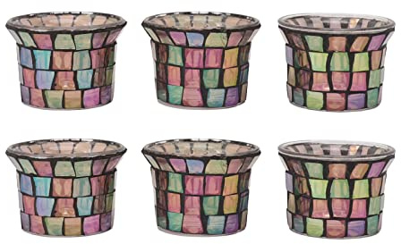 6Packs Colorful Mosaic Votive Candle Holders – Handmade Stained Glass Tea Light Jars for Aromatherapy, Wedding and Birthday Decor