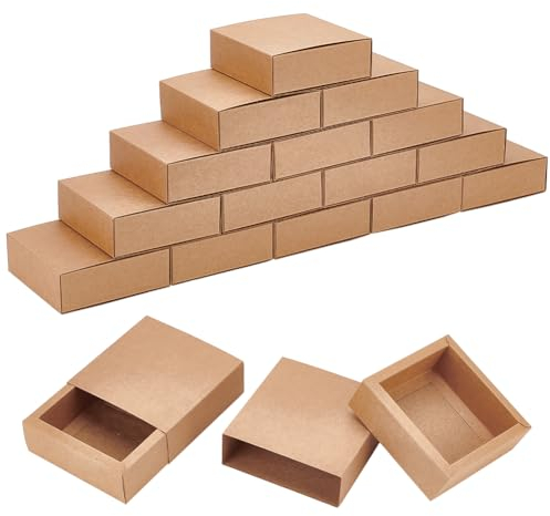 BENECREAT 20 paquet de Boîtes à Tiroirs en Papier Kraft Marron, Boîtes à Biscuits de Boîte-Cadeau Carrée de Papier D'Emballage de 12x12x4cm pour des Cadeaux de Noce, Emballage de Bijoux
