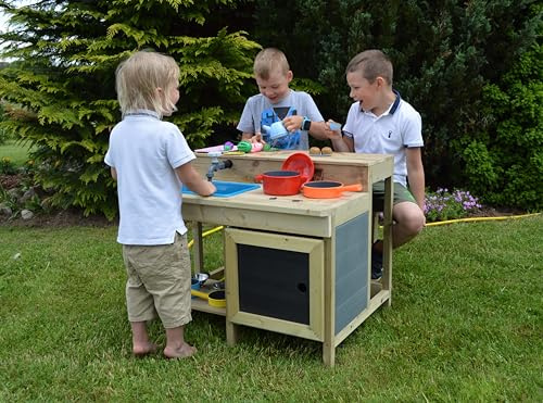 Wendi Toys K2 - Barra de cocina al aire libre | Juego de cocina de madera para niños | Cocinas de juego para niños con diversión de barro | Cocina de barro 2 en 1 para arena y agua | Ideal para niños